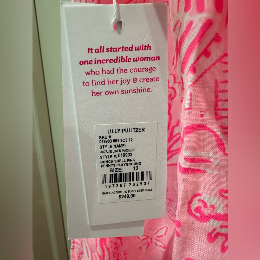 NWT Lilly Pulitzer Pink and White tropical Rozalie Linen Maxi Dress size 12 🌸💕🦩 - Picture 3 of 10